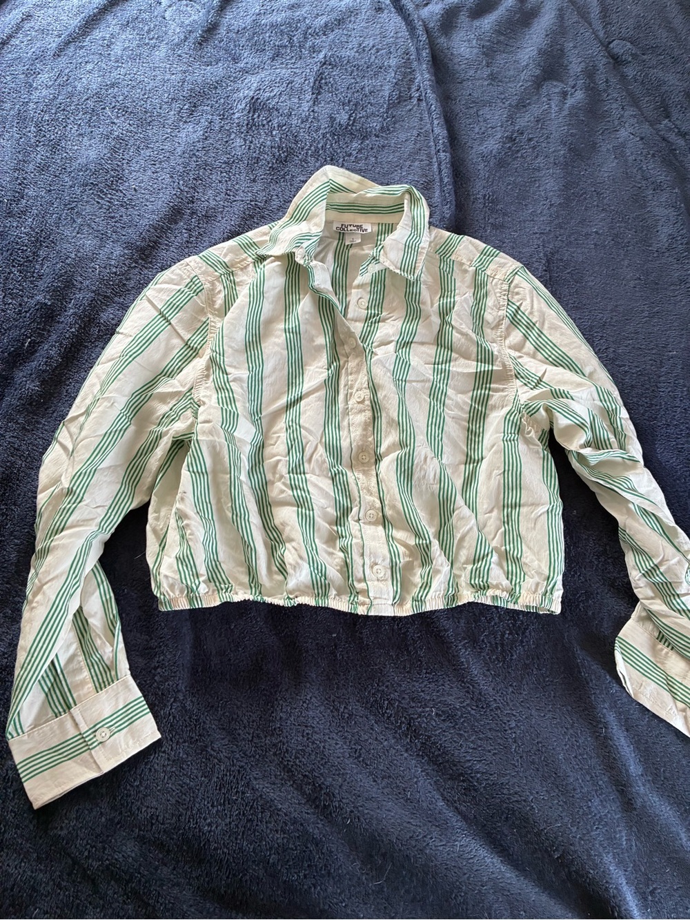 Small Cropped Green Stripe Button-Down Shirt
